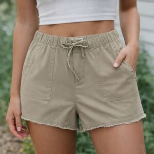 Republic Lyocell Shorts Olive Green Drawstring Elastic Waist Raw Hem M